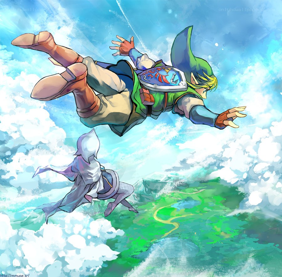 Link and Midna falling through sky