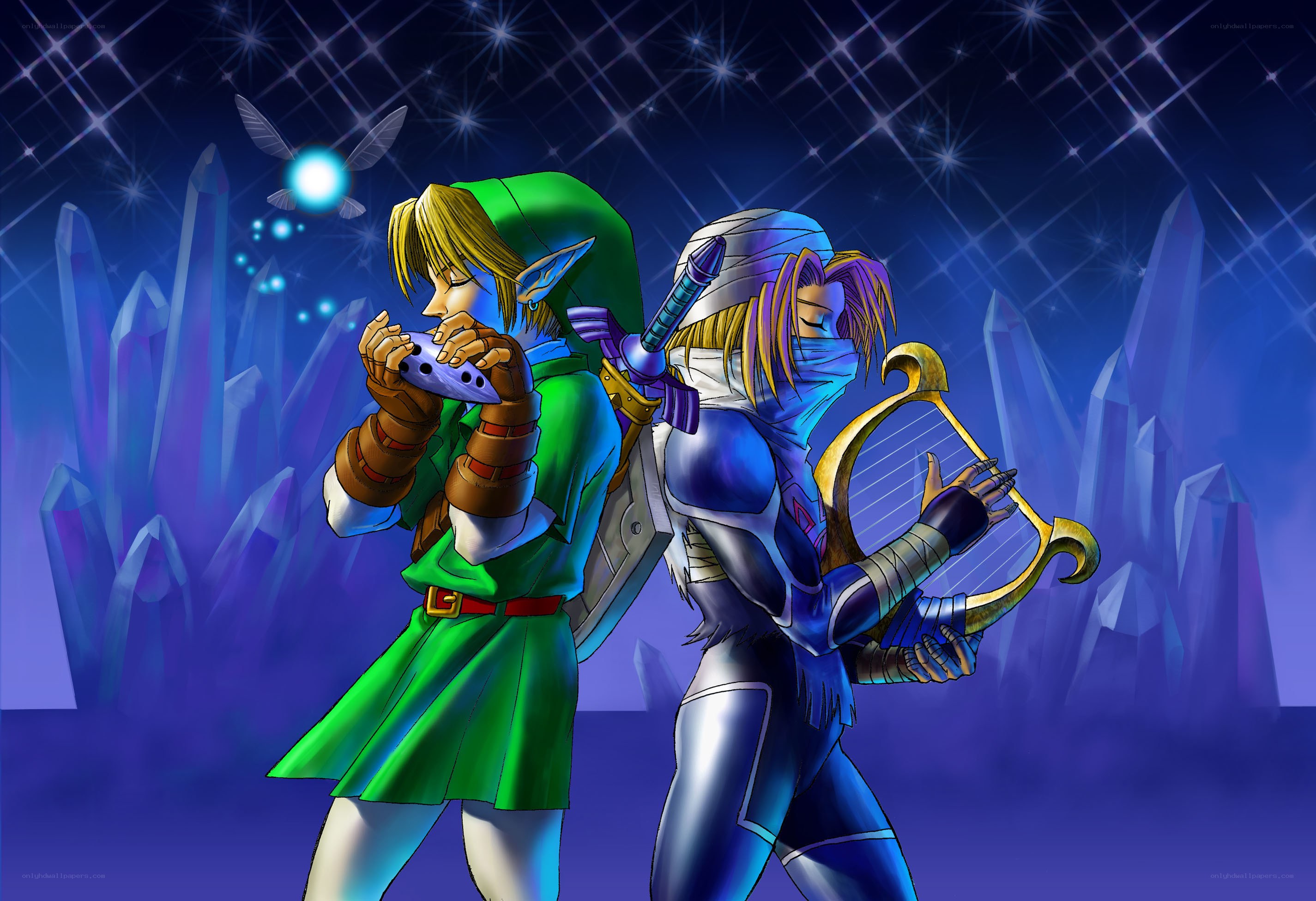 Link and Midna in a crystal cave