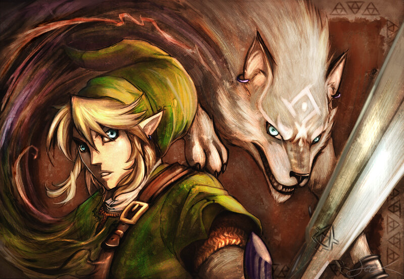 Link and Wolf Companion — Green