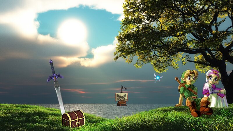 Link and Zelda by the sea
