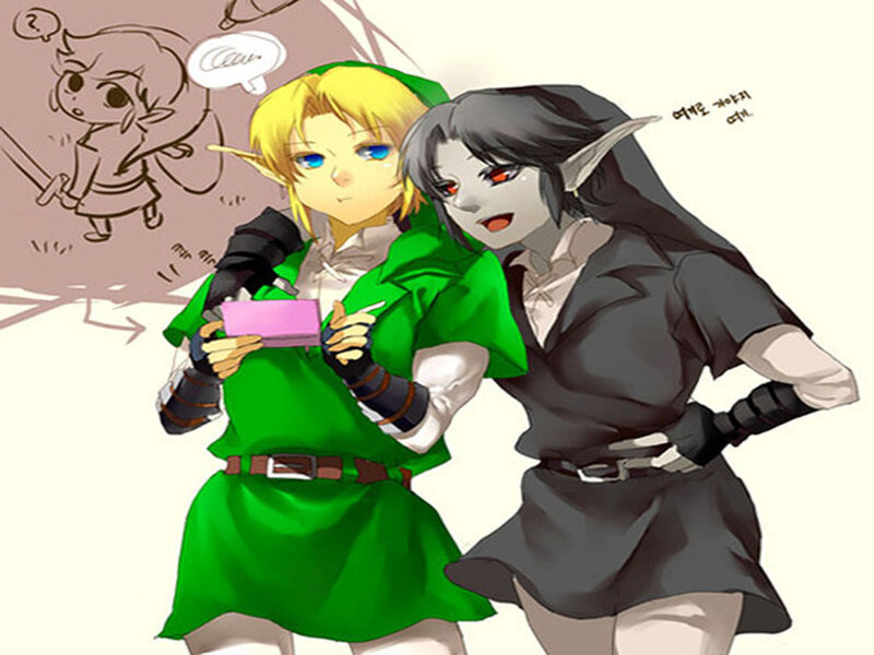 Link and Zelda Characters — Green, Playful