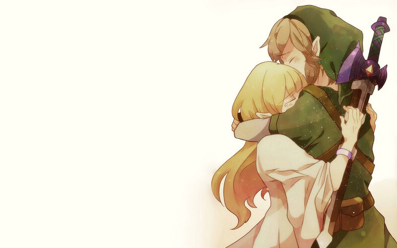 Link and Zelda Hugging — White