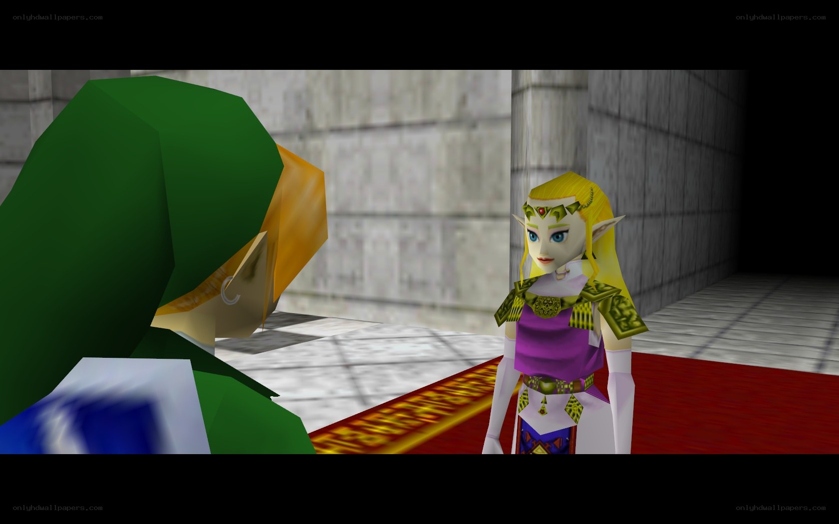 Link and Zelda in a castle