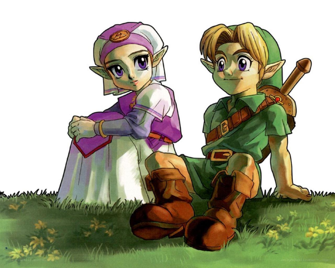 Link and Zelda in a field