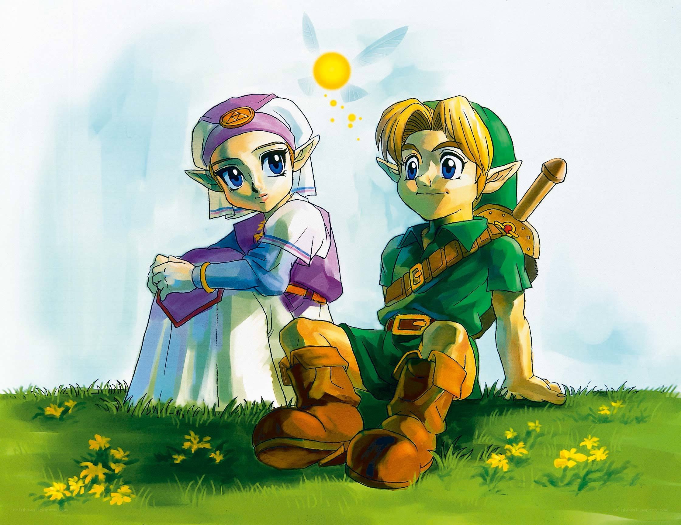Link and Zelda in a field
