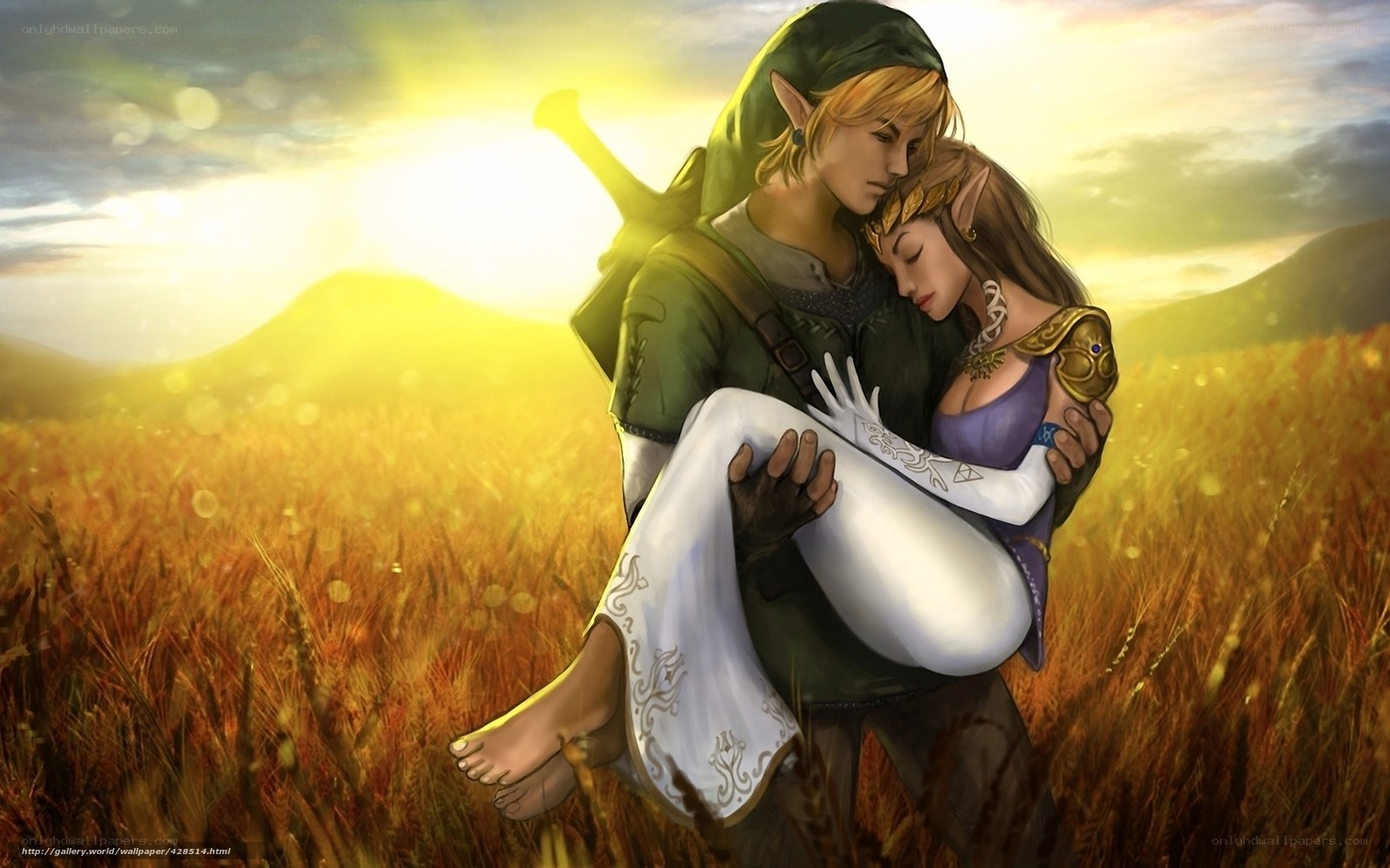 Link and Zelda in a field