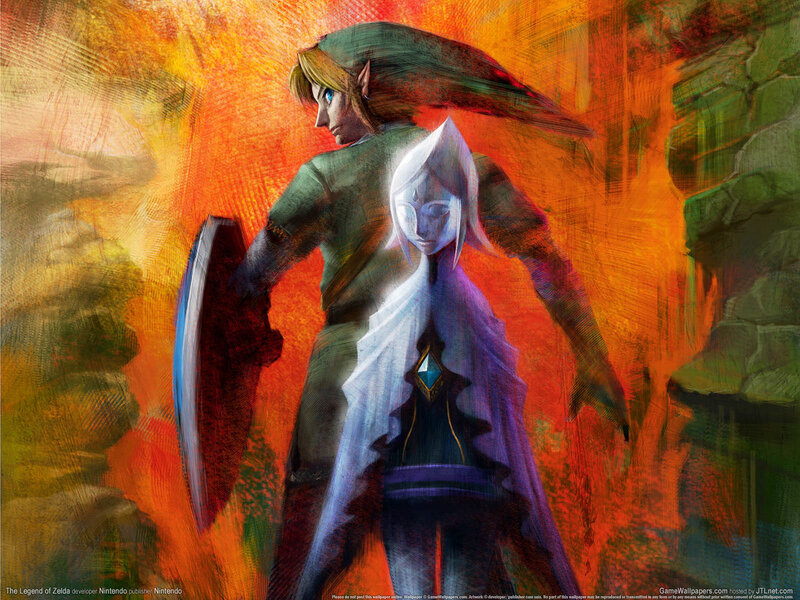 Link and Zelda in fiery scene