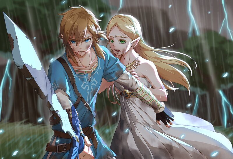 Link and Zelda in Rain