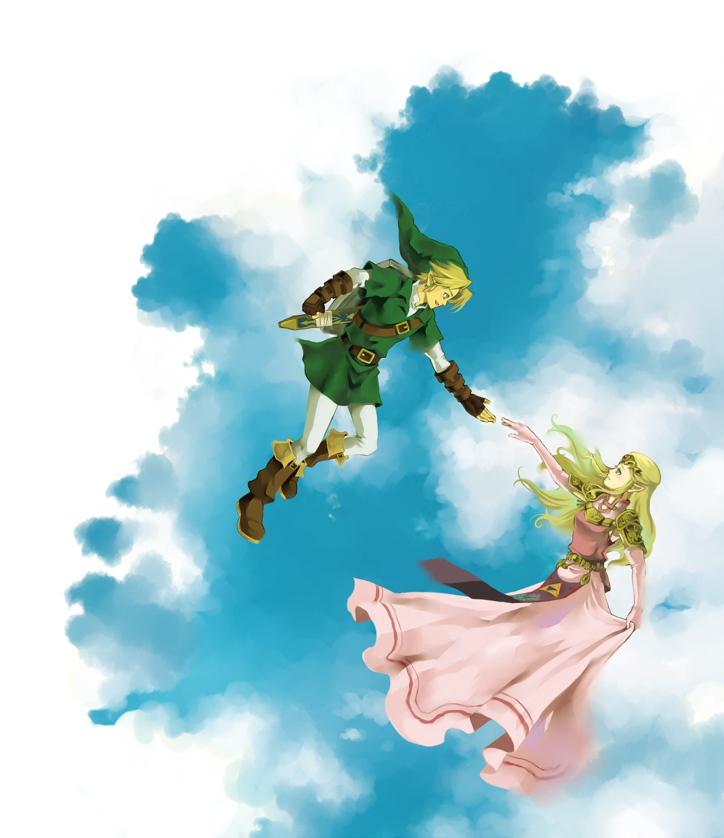 Link and Zelda in the sky