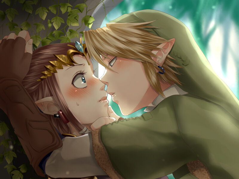 Link and Zelda Kissing — Green