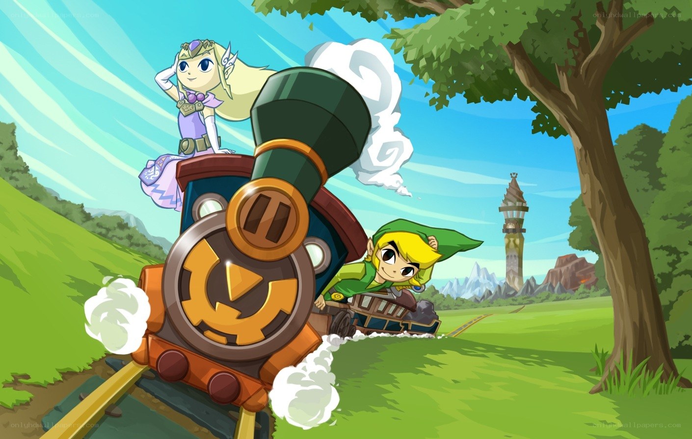 Link and Zelda on a train