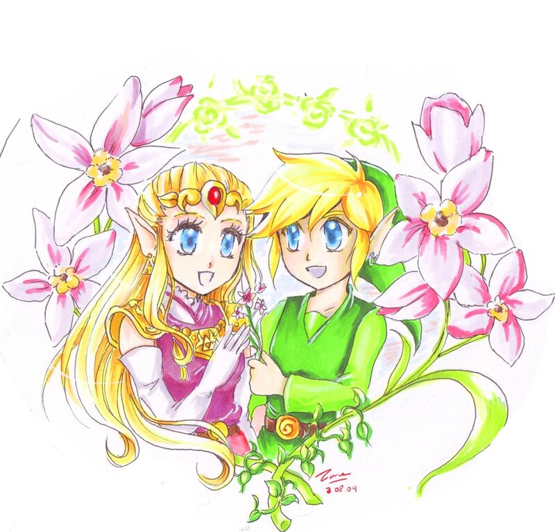 Link and Zelda with flowers