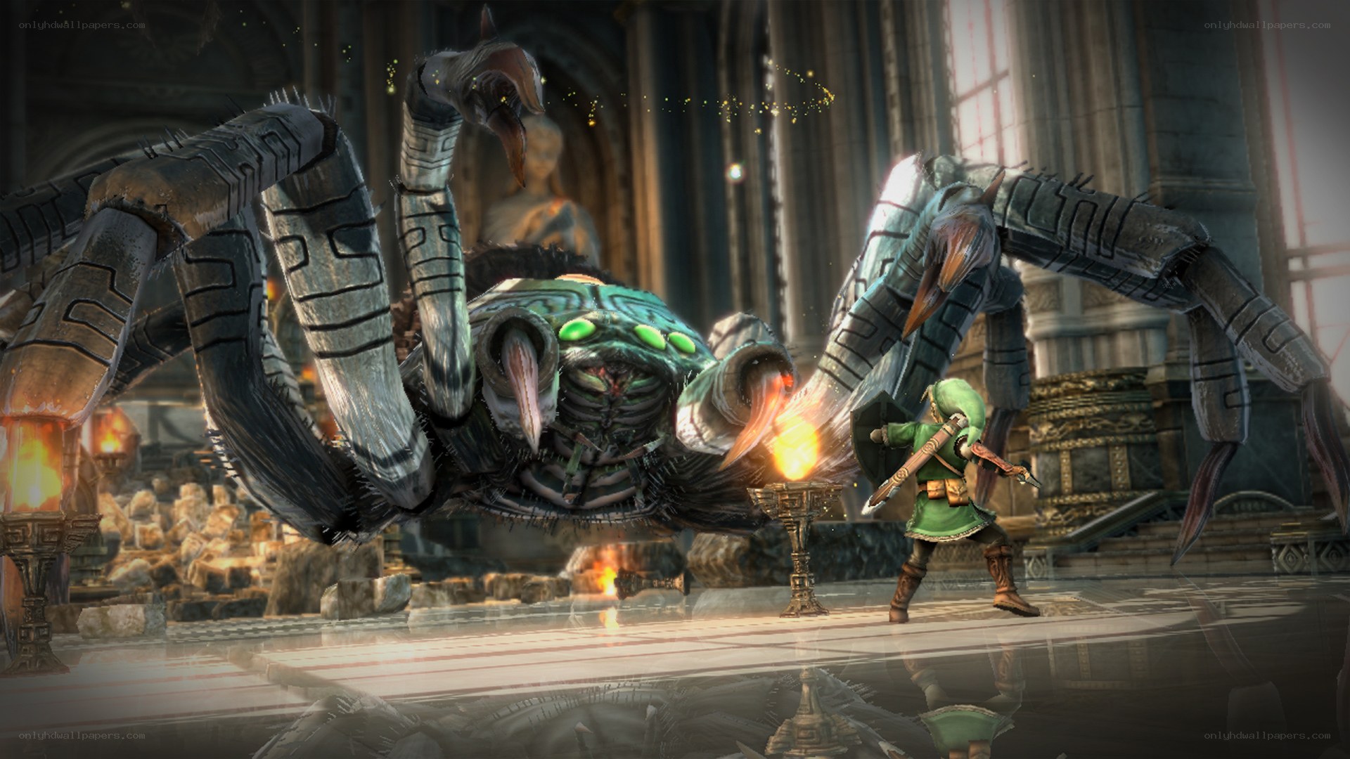 Link battles a giant spider