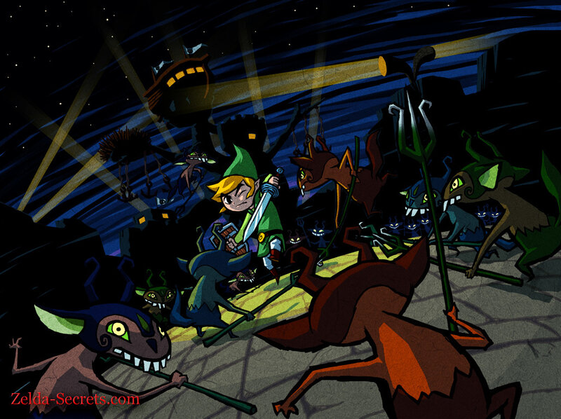 Link battles monsters at night