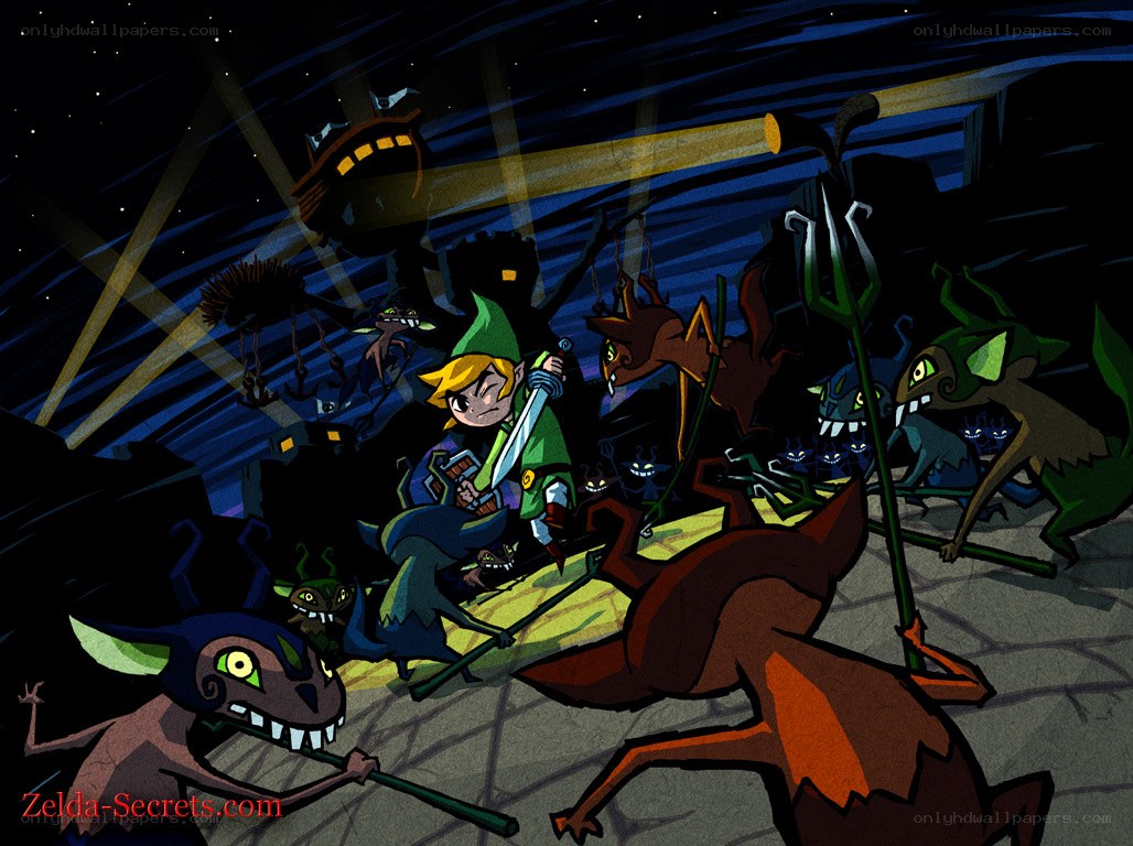 Link battles monsters at night