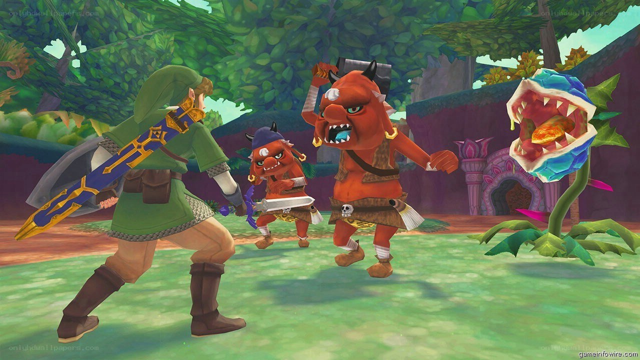 Link battles monsters in a forest