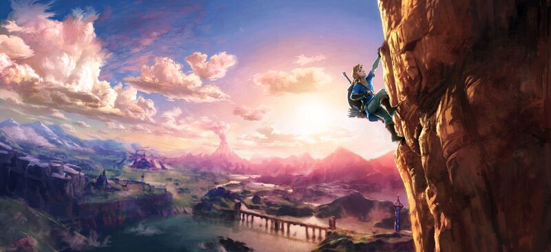 Link Climbing a Cliff — Blue, Dramatic, Sunset