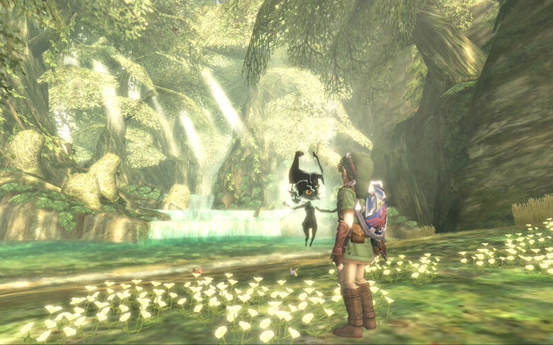 Link faces a dark figure in a forest