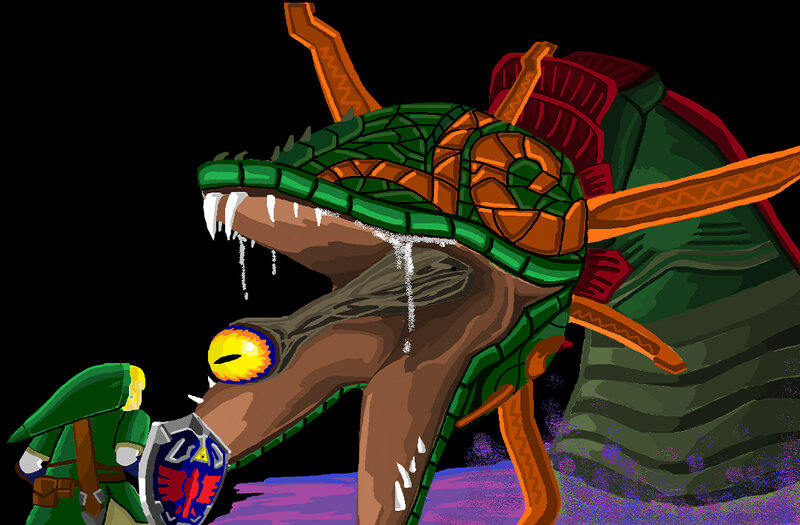 Link faces a giant serpent