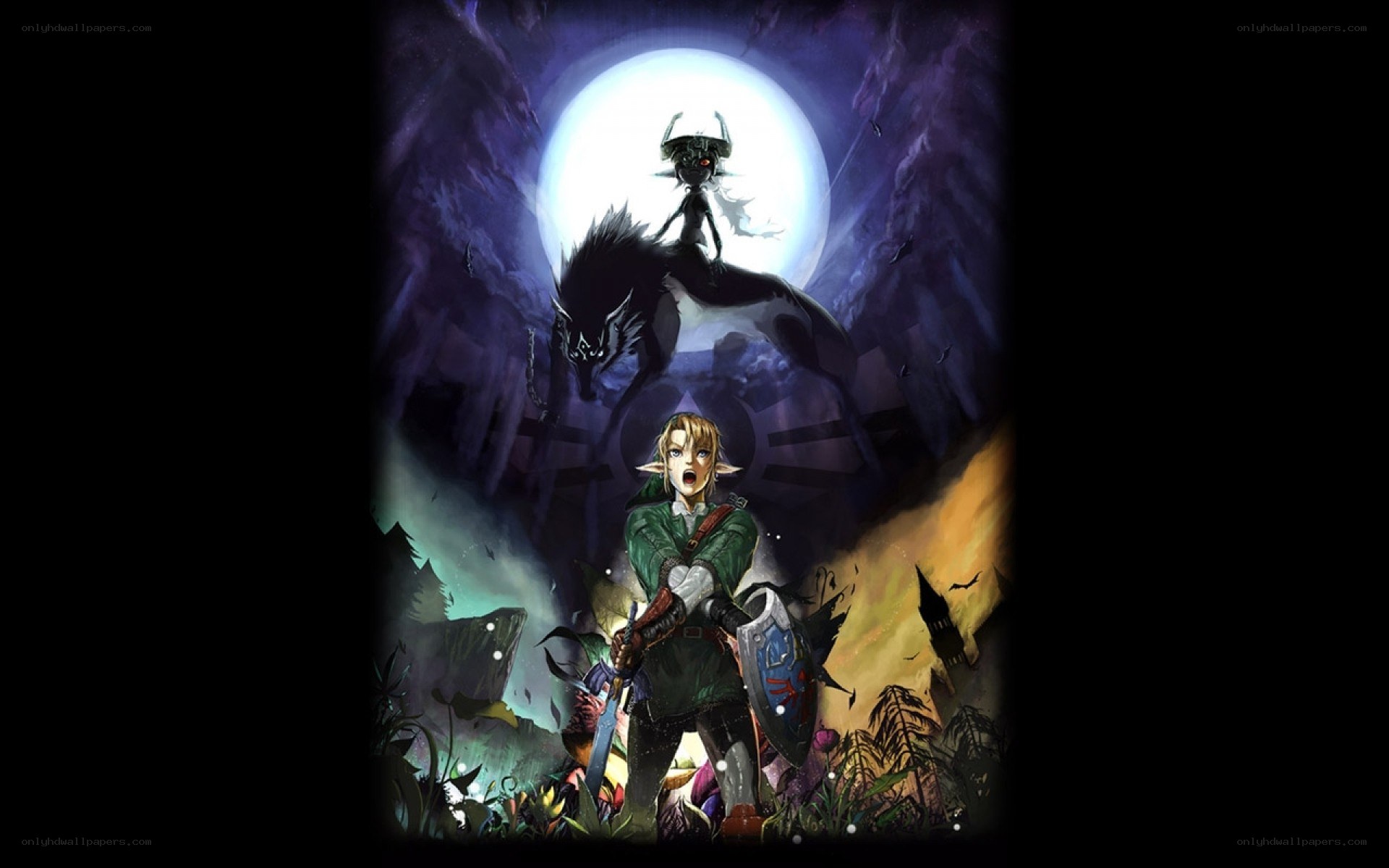 Link faces Ganondorf in dark forest