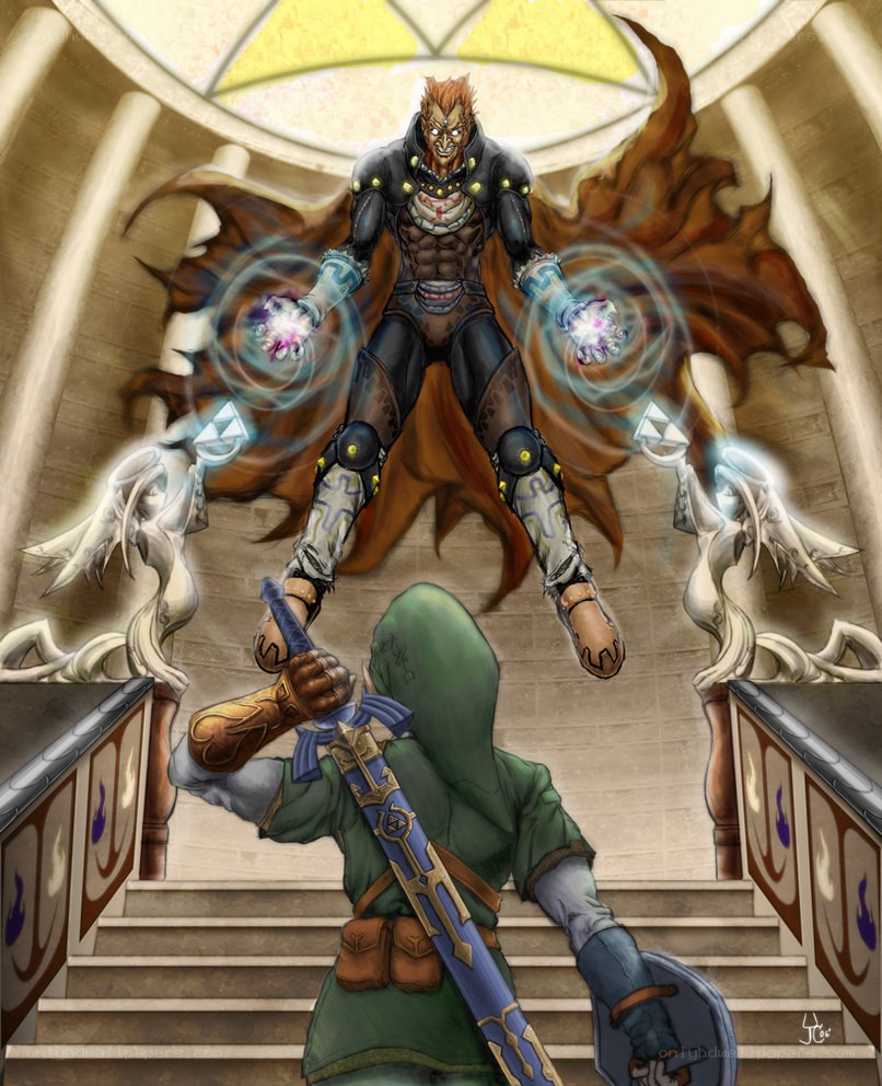 Link faces Ganondorf in temple