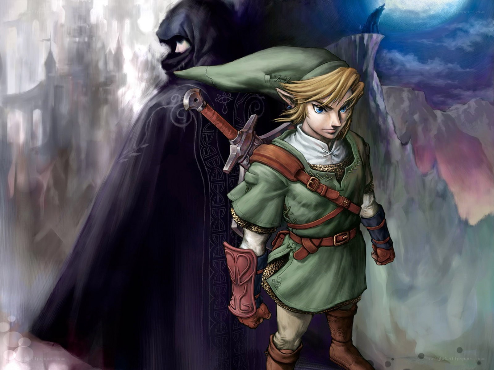 Link facing a dark figure