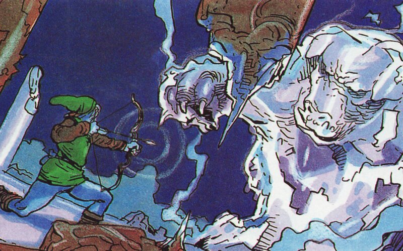 Link Fighting a Monster — Blue, Dramatic