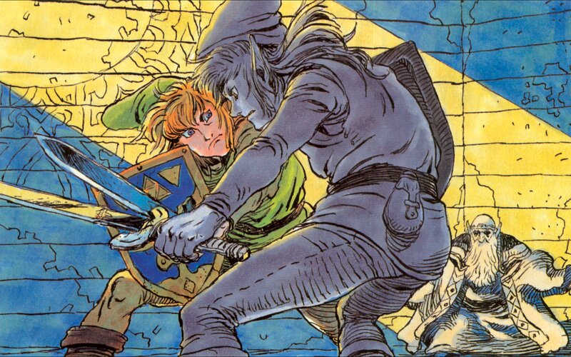Link Fighting a Monster — Blue