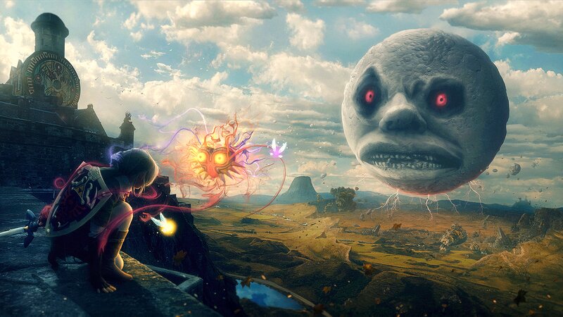 Link Fighting a Moon Monster
