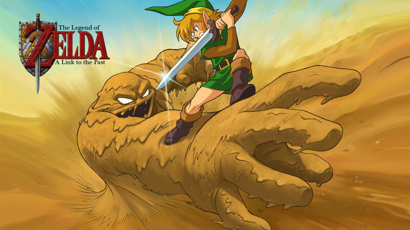 Link fighting a sand monster