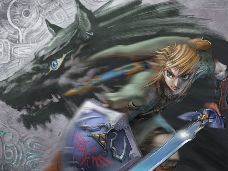 Link fighting a wolf