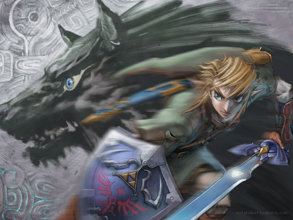 Link fighting a wolf
