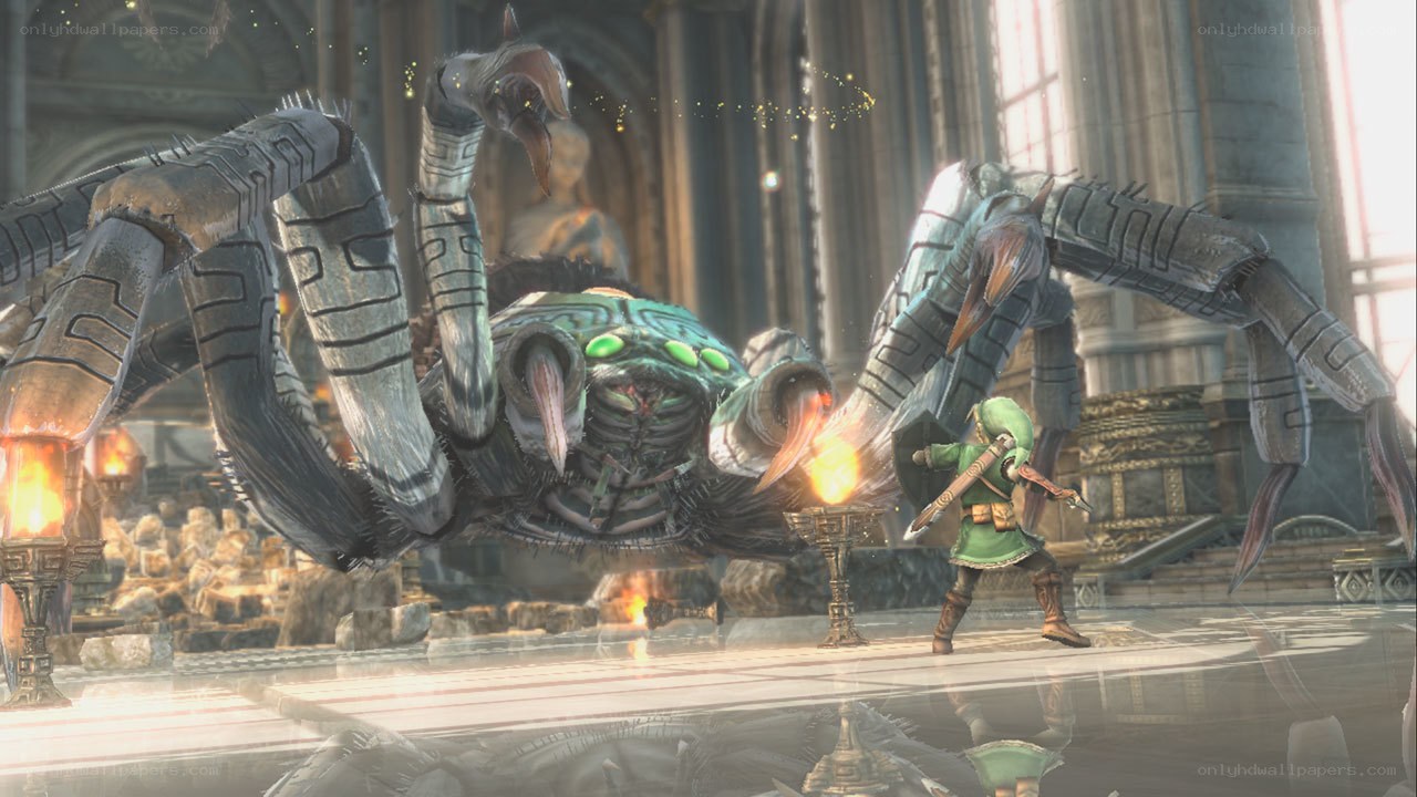 Link fights a giant spider