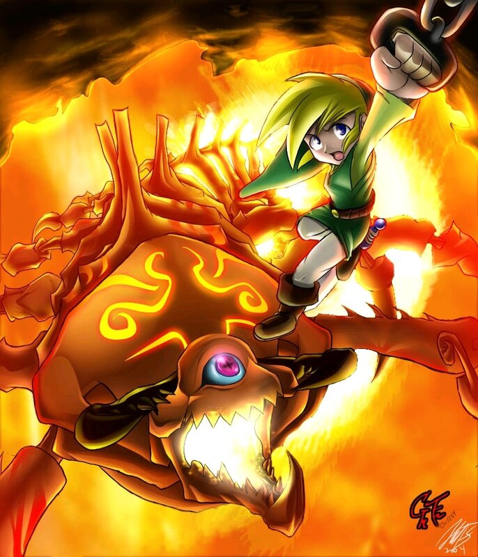 Link fights a lava monster