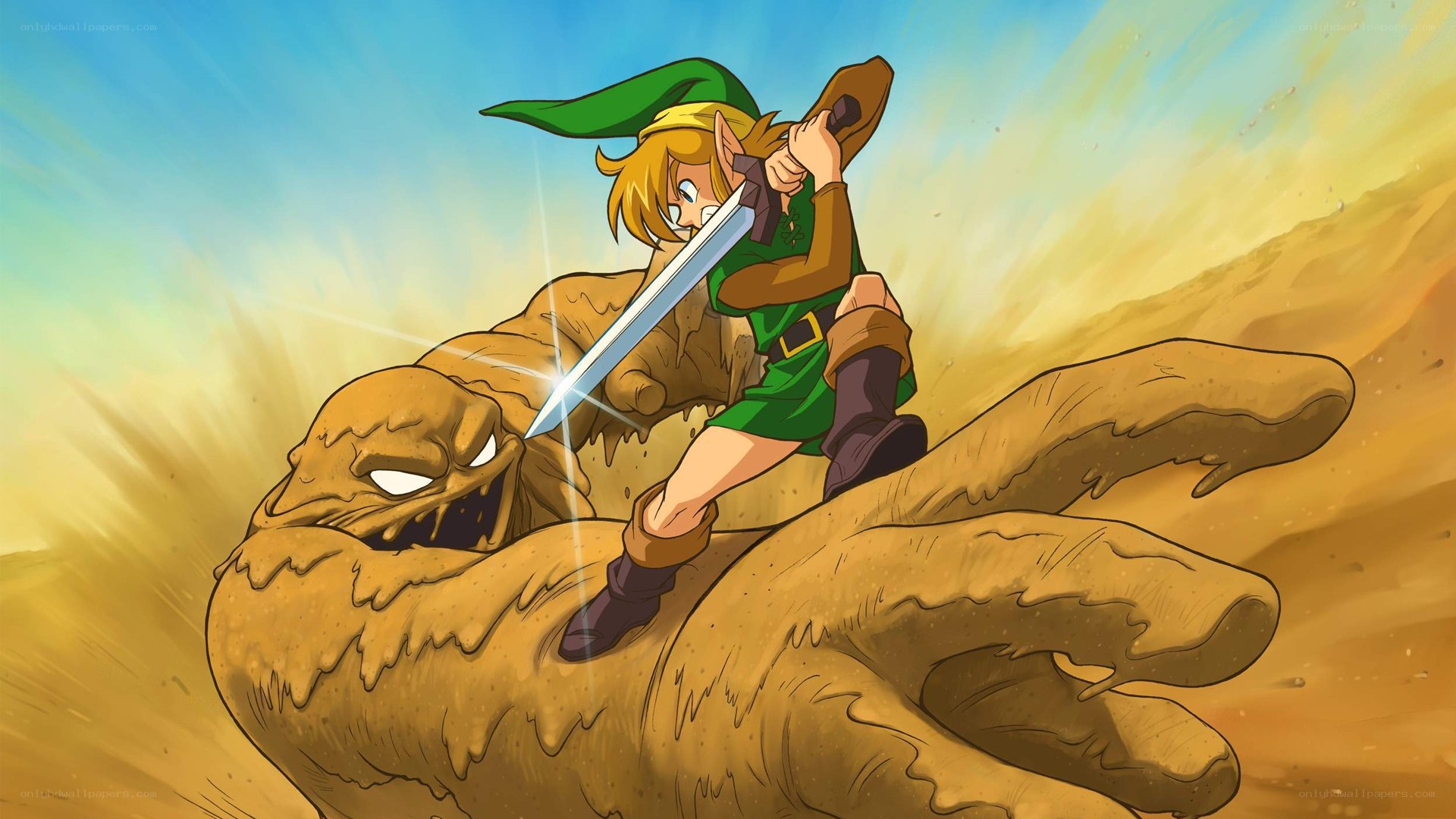 Link fights a sand monster