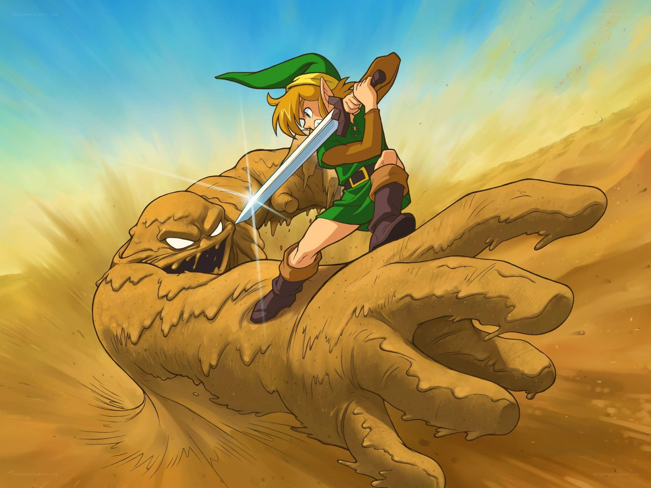 Link fights a sand monster