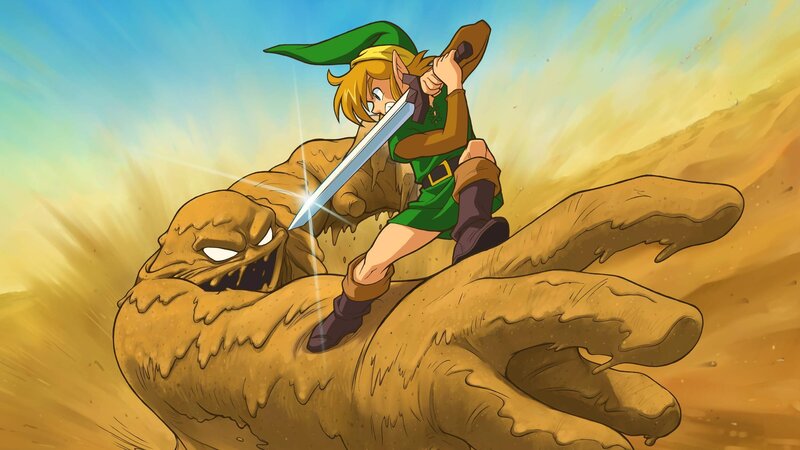 Link fights a sand monster