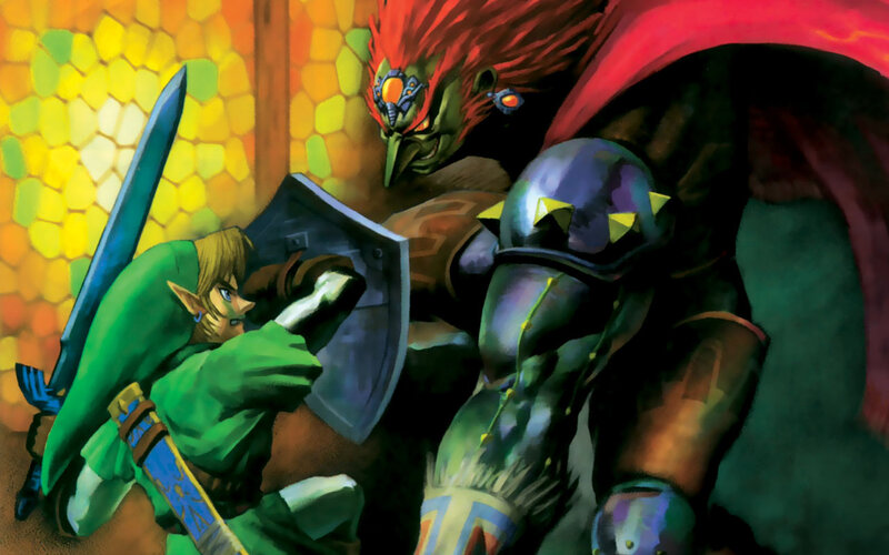Link fights Ganondorf in a dungeon