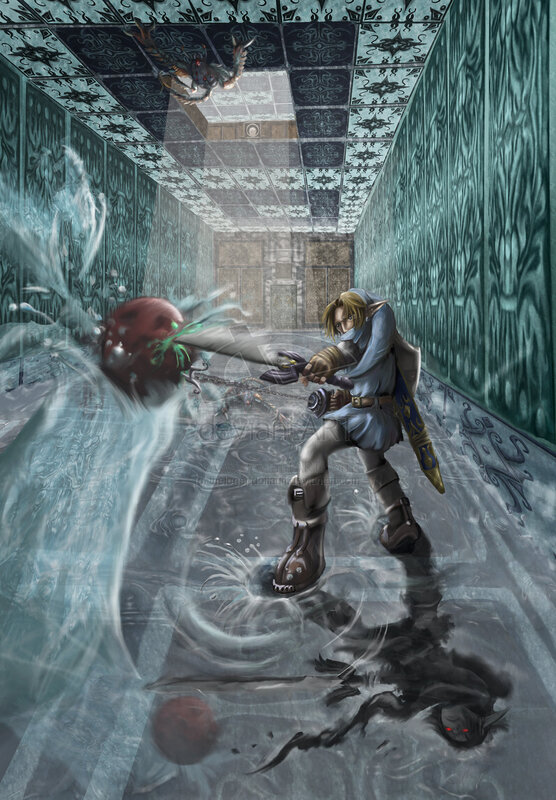 Link fights in a flooded dungeon