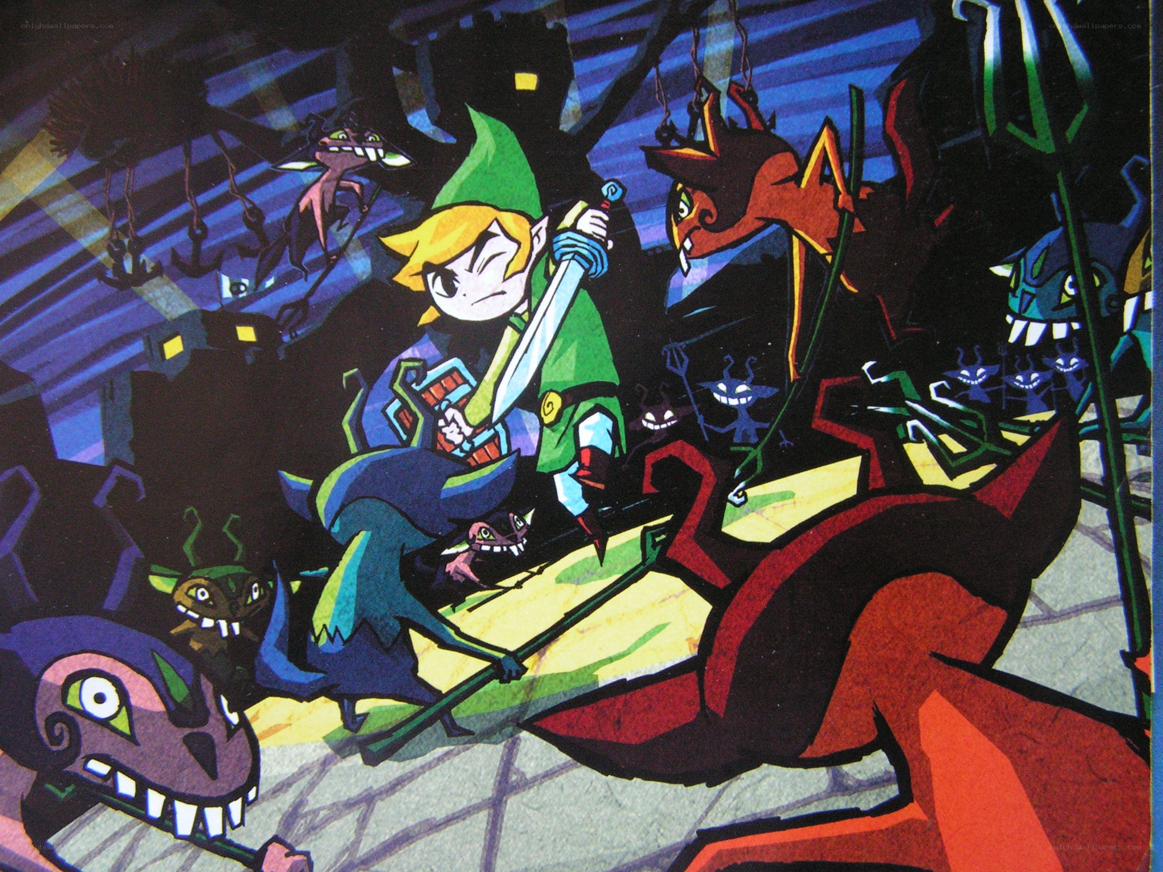 Link fights monsters in dungeon