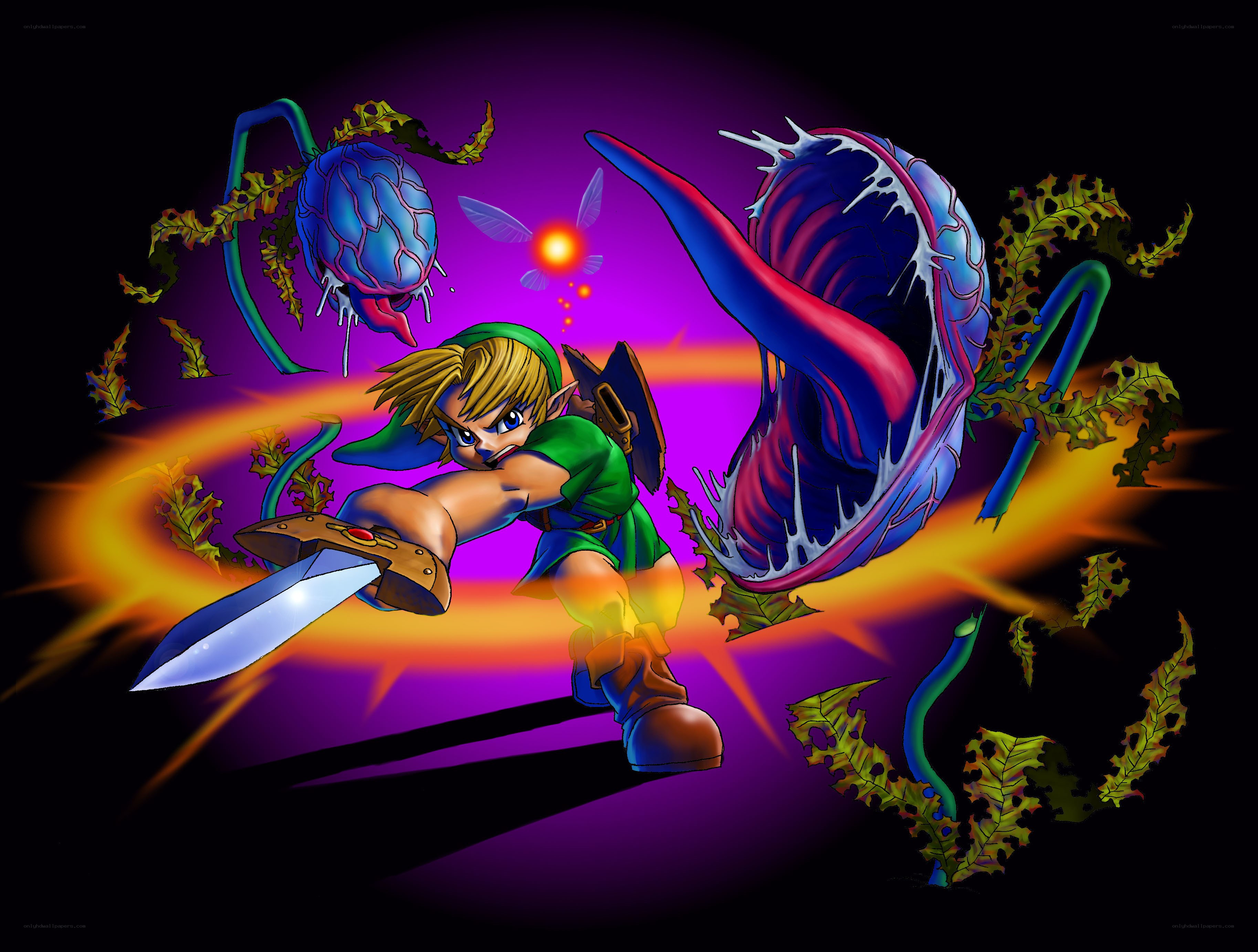 Link fights plant monsters