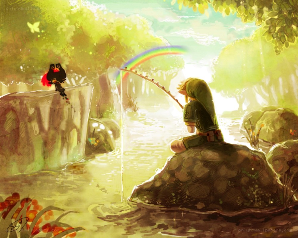 Link fishing in a sunny forest