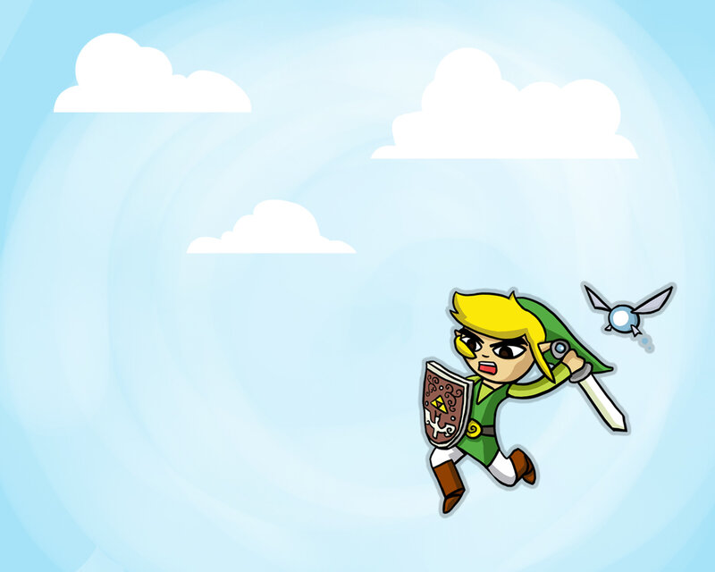 Link flying with sword and shield
