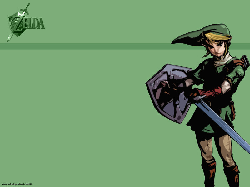 Link Holding Shield and Sword — Green, Determined