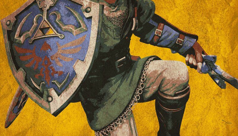 Link Holding Shield and Sword — Yellow