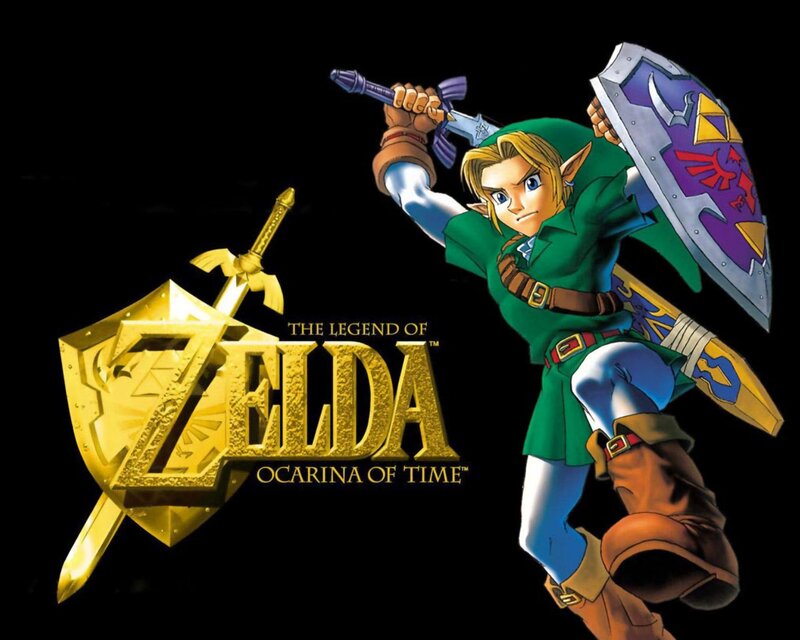 Link Holding Sword and Shield — Green, Dramatic, Anime, Logo
