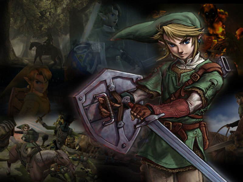 Link Holding Sword and Shield — Green, Dramatic, Digital Art, Horse