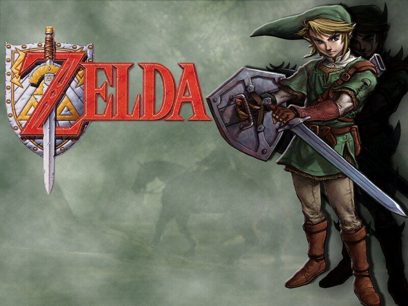 Link Holding Sword and Shield — Green, Dramatic, Digital Art