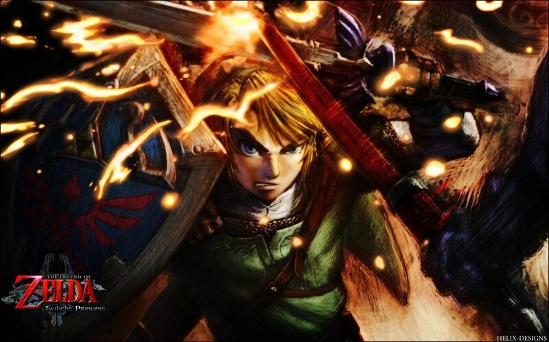 Link Holding Sword and Shield — Green, Dramatic