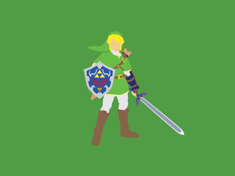 Link Holding Sword and Shield — Green, Heroic, Vector Art